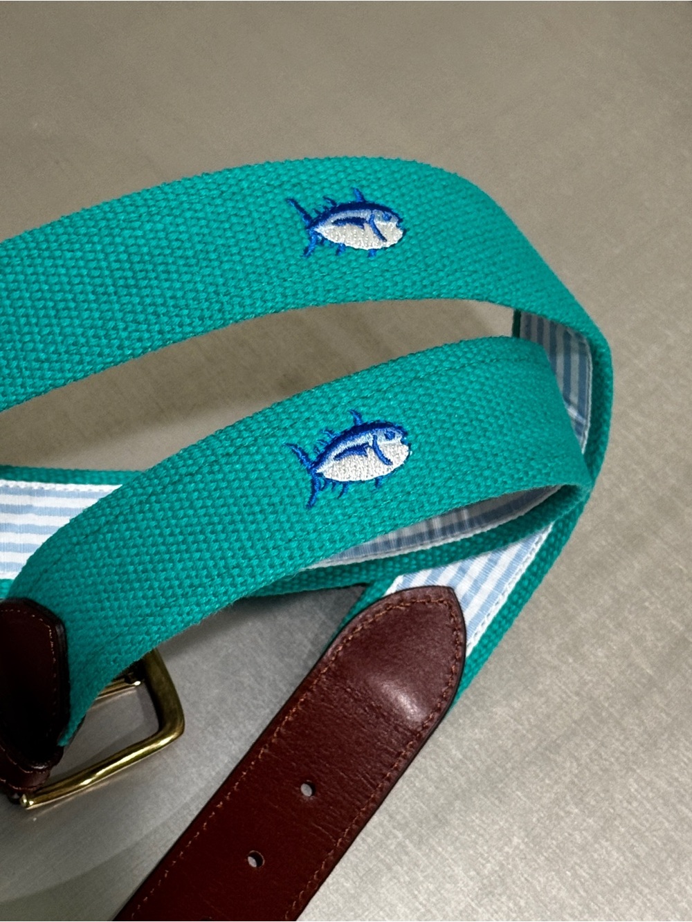 Southern Tide NWT 38 Teal Blue SkipjackEmbroidered Web Belt - Picture 4 of 7